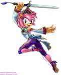 anthro breasts butt butt_pose clothed clothing cosplay female fur green_eyes looking_at_viewer looking_back melee_weapon pink_body pink_fur pose simple_background solo sword weapon white_background angelvi bandai_namco sega sonic_the_hedgehog_(series) soul_calibur amy_rose xianghua eulipotyphlan hedgehog mammal 2007 low_res watermark