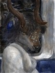 bangs clothed clothing electronics eyelashes female fur hair headphones horn inside long_hair markings solo spots spotted_body spotted_fur window atlchirico deer mammal 2019 hi_res painting_(artwork) portrait traditional_media_(artwork) traditional_painting_(artwork) traditional_watercolor_(artwork) watercolor_(artwork)