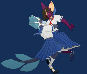 anthro asian_clothing blush clothing duo east_asian_clothing frill_(anatomy) horn hug hugging_another japanese_clothing japanese_school_uniform lifted male male/male school_uniform serafuku surprised uniform nunyahbis aquatic bat fish mammal shark alpha_channel hi_res