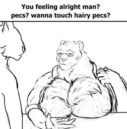 alright ambiguous_gender anthro areola barazoku bare_chest biceps big_areola big_muscles big_nipples big_pecs blush body_hair breasts chest_hair clothed clothing duo eyewear feeling fingers fluffy fur glasses hair hairy hairy_pecs huge_muscle huge_muscles huge_nipples huge_pecs looking_at_viewer male mature_male moobs musclegut muscular muscular_anthro muscular_male nipples nude open_mouth overweight pecs presenting presenting_pecs showing_chest simple_background smile smirk solo tail teeth text thick_thighs tuft wanna feralclaw felid feline felis hybrid liger lion mammal pantherine tiger digital_media_(artwork) english_text hi_res meme monochrome