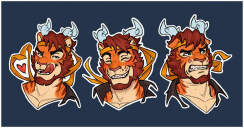 anthro beard blue_background brown_beard brown_facial_hair brown_hair ear_piercing ear_stud eyes_closed facial_hair fangs front_view grin hair horn licking licking_lips licking_own_lips looking_at_viewer male male_anthro narrowed_eyes orange_body piercing red_tongue short_hair simple_background smile solo tan_body teeth tongue tongue_out edvardiko mythology reongzhi dragon eastern_dragon felid hybrid mammal mythological_creature mythological_scalie pantherine scalie tiger bust_portrait hi_res multiple_images portrait