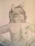 anthro bare_chest hair hair_over_eye looking_at_viewer male one_eye_obstructed open_mouth solo slnowadawn_(artist) reggie_(tokifuji) equid mammal hi_res sketch traditional_media_(artwork)