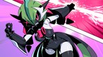 big_breasts black_sclera breasts female green_hair hair light_weapon looking_at_viewer machine red_eyes solo thick_thighs weapon white_body white_skin drunk_oak nintendo pokemon future_pokemon generation_9_pokemon humanoid iron_valiant mega_evolution paradox_pokemon pokemon_(species) robot robot_humanoid 16:9 digital_media_(artwork) hi_res widescreen