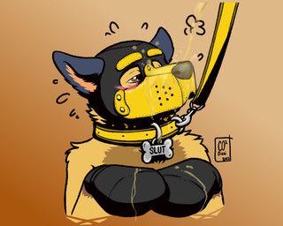animal_mask anthro bdsm blush bodily_fluids brown_eyes clothing collar collar_tag fur genital_fluids half-closed_eyes handwear leash leashed_collar male mask mittens narrowed_eyes peeing_on_face petplay pup_mask puppyplay roleplay simple_background slut_collar solo submissive text text_on_collar_tag urine urine_drip urine_on_body urine_on_face urine_stream watersports wearing_collar yellow_body yellow_collar yellow_fur yellow_pup_mask dioxi_(artist) jasper_(jasperazzi) canid canine canis mammal wolf 2023 5:4 english_text