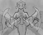 2023 ambiguous_gender anus bestiality blush capcom claws conditional_dnp digital_drawing_(artwork) digital_media_(artwork) feet feral flying_wyvern group hi_res human human_on_feral imminent_sex interspecies larger_feral larger_male lying male male/male male_on_feral male_on_top mammal monochrome monster_hunter on_back on_top pikajota rath_wyvern rathalos size_difference smaller_human smaller_male spread_legs spreading tailbutt trio