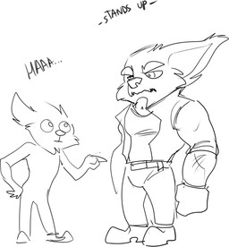 anthro anthro_on_anthro big_eyes big_head bottomwear cheek_tuft chin_tuft clothed clothed_anthro clothed_male clothing dialogue duo ear_tuft eye_contact facial_tuft footwear fully_clothed fully_clothed_anthro fully_clothed_male gesture half-closed_eyes hand_gesture hand_on_hip humanoid_hands jacket looking_at_another male male/male male_anthro narrowed_eyes open_clothing open_jacket open_topwear pants pointing pointing_at_another shoes side_view standing text topwear tuft bristol league_of_legends riot_games tencent fan_character magnus_(bristol) mammal yordle 2021 absurd_res digital_media_(artwork) english_text full-length_portrait hi_res monochrome portrait sketch