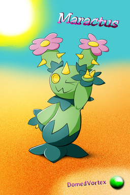 ambiguous_gender day desert feral flower gesture green_body looking_at_viewer one_eye_closed outside plant raised_arm sand solo spikes spikes_(anatomy) sun text waving waving_at_viewer wink winking_at_viewer yellow_eyes yellow_spikes domedvortex nintendo pokemon elemental_creature flora_fauna generation_5_pokemon maractus pokemon_(species) 2:3 artist_name hi_res species_name