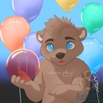 anthro balloon blue_eyes brown_body brown_hair hair inflatable male party playful smile solo netiscraft mammal mustelid otter 1:1 hi_res