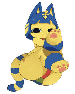 anthro bangs big_butt bikini blue_ears blue_hair blue_stripes bob_cut breasts butt clothed clothing crossed_legs female female_anthro front_view hair markings mouth_closed narrowed_eyes pawpads pose short_hair simple_background solo striped_markings striped_tail stripes swimwear tail tail_markings two-piece_swimsuit uraeus white_background white_sclera yellow_inner_ear abyss_creature_(artist) animal_crossing nintendo ankha_(animal_crossing) domestic_cat felid feline felis mammal 2025 4:5 absurd_res digital_drawing_(artwork) digital_media_(artwork) full-length_portrait hi_res korean_description pinup portrait