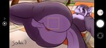 anthro anus balls big_butt butt butt_heart camera_view chair countershade_butt countershading dreadlocks ear_piercing electronics furniture genitals grass hair hair_over_eye looking_at_viewer lounge_chair lying male muscular muscular_male nipples on_side palm_tree pecs phone piercing plant poolside presenting presenting_hindquarters purple_body purple_hair red_eyes selfie shadow smile solo sunset teeth thick_thighs tree wall_(structure) sodascum soda_the_shark fish marine shark absurd_res hi_res shaded signature