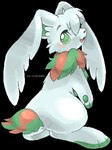 3_toes blush butt chest_tuft chibi eyebrows eyelashes feet feral fluffy_ears fur green_body green_eyes green_fur green_inner_ear green_pawpads green_tail holidays inner_ear_fluff kemono long_ears looking_at_viewer looking_back looking_back_at_viewer neck_tuft no_pupils on_hind_legs open_mouth open_smile pawpads paws pink_blush plantigrade red_body red_eyebrows red_fur red_tail scut_tail semi-anthro short_tail smile snout solo standing tail text three-quarter_view toes tuft white_body white_fur suppainu christmas neopets christmas_neopet cybunny neopet_(species) 2008 alpha_channel artist_name digital_media_(artwork) low_res shaded