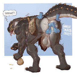 5_fingers anal anal_penetration anthro anus backsack ball_size_difference ball_slap balls balls_deep bent_over black_anus black_body blue_balls blue_penis blush bottomless bottomwear butt claws clothed clothing coin disembodied_hand disembodied_penis duo erection fingers flaccid foreskin from_behind_position genitals holding_object humanoid_genitalia humanoid_penis ineffective_clothing ineffective_loincloth loincloth looking_at_viewer looking_back looking_back_at_viewer male male/male motion_lines muscular muscular_anthro muscular_bottom muscular_male muscular_sub open_mouth penetration penile penile_penetration penis penis_in_ass perineum saggy_balls sex simple_background slap smile solo_focus submissive tail thick_penis toe_claws tongue tongue_out unretracted_foreskin banana_da_boi dinosaur prehistoric_species reptile saurischian scalie theropod 2025 colored hi_res