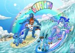 anthro bangs beach bow_(feature) clothed clothing cloud diaper duo female feral hand_in_water horn inflatable kitesurfing male pattern_diaper pool_toy pull-ups_(diaper) qr_code rainbow rings_on_arms rings_on_legs sea surfboard surfing tail_star water wave wearing_diaper wings jimmyrumshot disney lilo_and_stitch mythology chrissy_(zoran) leslie_(experiment626) stitch_(lilo_and_stitch) angel_dragon animate_inanimate avian bird dinosaur dragon gull lari larid living_inflatable mythological_creature mythological_scalie prehistoric_species reptile scalie theropod tyrannosaurid tyrannosauroid tyrannosaurus tyrannosaurus_rex absurd_res hi_res