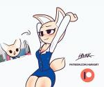 2d_animation aggretsuko animated anthro blush bottomwear breasts button_(fastener) button_pop canid canine clothed clothing embarrassed exposed_breasts female fennec_fox fenneko fox hark looking_at_viewer mammal motion_tweening nipples pencil_skirt sanrio shirt short_playtime skirt solo stretching topwear true_fox uniform vest wardrobe_malfunction