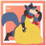 anthro belly big_belly bodily_fluids duo head_in_mouth male male/male male_pred male_prey oral_vore pushing_down saliva struggling struggling_prey swallowing teeth unwilling_prey vore graros nintendo pokemon canid canine canis generation_4_pokemon lucario mammal pokemon_(species) wolf hi_res