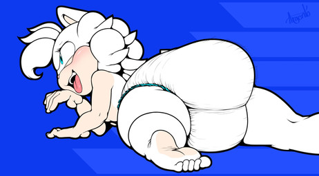 anthro barefoot blue_background blush clothed clothing diaper feces feet female fur hair looking_back lying on_front pooping simple_background soiled_diaper soiling soiling_diaper solo tongue tongue_out unclean_diaper used_diaper using_diaper wearing_diaper white_body white_diaper white_fur white_hair sophiepoof sega sonic_the_hedgehog_(series) fan_character sophie_(argento) eulipotyphlan hedgehog mammal colored hi_res