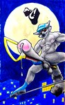 anthro balls big_balls big_penis bodily_fluids cane cum genital_fluids genitals huge_balls huge_penis humanoid_genitalia humanoid_penis leaking_cum light male moon moonlight muscular muscular_anthro muscular_male night penis public public_nudity solo wire marthan_crowl_(artist) playstation sly_cooper_(series) sony_corporation sony_interactive_entertainment sucker_punch_productions sly_cooper mammal procyonid raccoon absurd_res hi_res