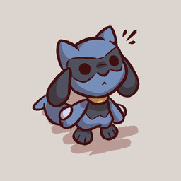 3_toes ambiguous_gender anthro black_body black_fur black_nose blue_body blue_fur chibi feet fingers frown fur looking_up shadow simple_background solo standing tail toes advos nintendo pokemon canid canine generation_4_pokemon mammal pokemon_(species) riolu 1:1 digital_media_(artwork) shaded