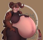 anthro anthro_pred belly big_belly big_breasts breasts brown_body claws fangs female female_pred horn huge_belly hyper hyper_belly noises solo tail teeth thick_thighs tongue tongue_out vore martovskii fallout microsoft deathclaw lizard reptile scalie hi_res