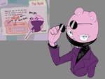 anthro blind blue_eyes clothed clothing disability eyewear glasses looking_at_viewer male solo sweater text topwear turtleneck walking_stick toboki happy_tree_friends jujutsu_kaisen gojo_satoru the_mole_(htf) eulipotyphlan mammal mole_(animal) 4:3 english_text hi_res