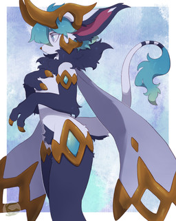 4_horns ambiguous_gender anthro claws convenient_censorship crotch_tuft finger_claws fur golden_claws grey_eyes horn leg_markings markings multi_horn navel neck_tuft socks_(marking) solo tail tail_tuft tuft unusual_anatomy unusual_horn white_body white_fur mochiri unknown_species 2025 absurd_res cel_shading digital_drawing_(artwork) digital_media_(artwork) hi_res shaded