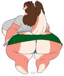 anthro back_boob barefoot big_breasts big_butt blue_clothing blue_panties blue_underwear bodily_fluids bottomwear breasts brown_hair butt camel_toe clothed clothing curvy_figure digital_media_(artwork) dragon dripping_pussy feet female furgonomics genital_fluids genitals green_bottomwear green_clothing green_skirt hair huge_breasts huge_butt huge_hips hyper hyper_breasts long_hair looking_at_viewer looking_back looking_back_at_viewer mature_female miss_l mythological_creature mythological_scalie mythology narrowed_eyes overweight overweight_anthro overweight_female panties pussy pussy_floss rear_view scalie shirt simple_background skirt smile smug solo tail tail_over_skirt thick_thighs topwear under_boob undersized_bottomwear undersized_clothing undersized_topwear underwear vaginal_fluids vdisco venus_figure voluptuous wet wet_clothing wet_panties wet_underwear white_background wide_hips