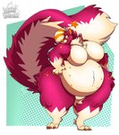 anthro anthrofied belly big_belly big_breasts breasts claws featureless_breasts featureless_crotch female fur obese obese_anthro obese_female overweight overweight_anthro overweight_female pink_body pink_fur pokemorph solo thick_thighs tongue tongue_out white_body white_fur lunarlillium nintendo pokemon generation_4_pokemon pokemon_(species) skuntank 2019 hi_res