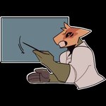000atanerriaper000 annoyed anthro clothing explaining gemini_the_sergal looking_at_viewer male multicolored_body pointing_at_object shirt solo teeth_showing telegram_sticker topwear white_clothing white_shirt white_topwear
