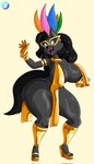 anthro black_body black_hair breasts canid canine canis clothing female footwear gloves hair handwear hi_res mammal shoes solo thick_thighs vanillabeangoat wolf