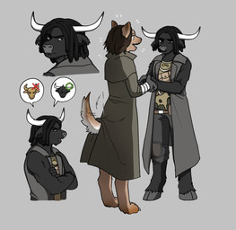 anthro black_body black_fur brown_body brown_fur duo duster_coat fur gesture grey_background handshake hooves horn male new_vegas simple_background snout standing tail uselessmossball fallout microsoft the_courier_(fallout) ulysses_(fallout) bovid bovine canid canine canis cattle domestic_dog highland_cattle mammal better_version_at_source english_description hi_res multiple_scenes