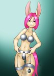 anthro biped breasts buckteeth chain chastity_belt chastity_bra chastity_device chastity_device_only easter_egg egg eyebrows female front_view hair holidays looking_down navel nude open_mouth pink_hair short_hair simple_background solo standing tan_body teeth yonic_chastity_device danaume easter asinus donkey equid equine mammal 2023 hi_res