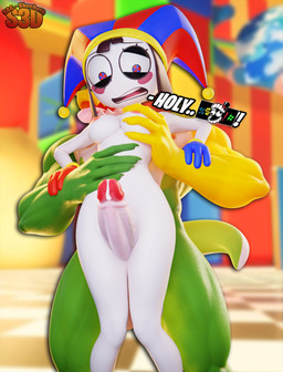 anthro bodily_fluids breasts clown duo female food genital_fluids genitals hand_on_belly hand_on_breast inside male male/female muscular nervous penis precum sex text text_censor thigh_sex tongue tongue_out shachath3d valorlynz_(modeler) epic_games fortnite glitch_productions the_amazing_digital_circus gummigoo_(tadc) pomni_(tadc) alligator alligatorid crocodilian food_creature human humanoid mammal reptile scalie absurd_res hi_res