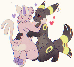 4_fingers ambiguous/ambiguous ambiguous_anthro ambiguous_gender anthro arm_markings arms_around_partner bent_legs black_body black_fur black_paws blush blush_lines butt butt_heart closed_smile digitigrade dipstick_tail duo ear_markings eyelashes eyes_closed feet fingers forked_tail fur hair hand_on_back hand_on_cheek handpaw head_tuft heart_symbol hindpaw holding_face kneeling leg_markings love markings mouth_closed navel nude pawpads paws pink_body pink_butt pink_fur pink_hair pink_paws purple_inner_ear purple_pawpads red_eyes red_sclera ribs ring_(marking) short_snout shoulder_markings simple_background sitting skinny_ambiguous skinny_anthro small_waist smile smiling_at_another smiling_at_partner tail tail_markings tail_motion tailwag thick_thighs thigh_markings tuft unusual_anatomy unusual_tail white_background wolfertinger nintendo pokemon eeveelution espeon generation_2_pokemon pokemon_(species) umbreon 2024 chromatic_aberration digital_media_(artwork) hi_res trans_(lore)