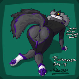 all_fours anthro anus backsack balls blindfold butt erection feet foot_focus fruit-wolf genitals grey_balls grey_body grey_hair hair highlights_(coloring) inner_ear_fluff male multicolored_ears multicolored_inner_ear_fluff nude open_mouth pawpads paws penis presenting presenting_anus presenting_hindquarters presenting_penis purple_eyes purple_hands purple_highlights purple_nose purple_paws purple_penis rainbow_ears rainbow_inner_ear_fluff raised_tail solo tail text tuft white_feet white_fingers fruit_wolf fruit_(fruit-wolf) canid canine canis mammal wolf 1:1 absurd_res digital_media_(artwork) hi_res