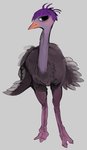 ambiguous_gender black_eyes blush digitigrade feathers feral feralized grey_background hair purple_hair scales simple_background solo liteu animal_crossing nintendo queenie_(animal_crossing) avian bird ostrich ratite hi_res