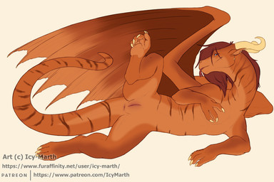 animal_genitalia anus blue_eyes feral genital_slit genitals hair orange_body orange_scales red_hair scales striped_body stripes text icy-marth mythology slit_day dragon mythological_creature mythological_scalie scalie url nonbinary_(lore)
