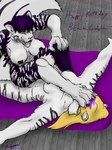 anthro birthday black_striped_fur black_stripes blonde_hair breasts duo feet female female/female floor foot_fetish fur hair highlights_(coloring) nude paws paws_in_face purple_body purple_fur purple_hair purple_highlights sitting_on_another stripes white_body white_fur skigress nyla_(whitekitteh) skigress_(skigress) felid mammal mephitid pantherine skunk tiger absurd_res hi_res