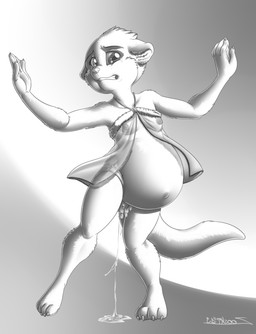 anthro belly big_belly bodily_fluids bottomless clenched_teeth clothed clothing crying cum cum_drip cum_inside dancing dripping female genital_fluids gradient_background labor lingerie mostly_nude navel nipples pregnant pregnant_female simple_background skimpy slave solo standing tears teeth translucent translucent_clothing underage_pregnancy young young_anthro young_female zooshi mammal mustelid otter greyscale hi_res monochrome