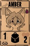 anthro black_nose card card_template eyewear female fur glasses hair heterochromia humor long_hair simple_background solo text mancoin foxyverse inscryption amber_(mancoin) canid canine fox mammal digital_media_(artwork) hi_res meme