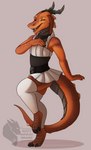 anthro clothed clothing crossdressing femboy horn maid_uniform male open_mouth simple_background smile solo uniform grumpy_griffin_creations marvelous_managerie kobold scalie absurd_res digital_media_(artwork) hi_res