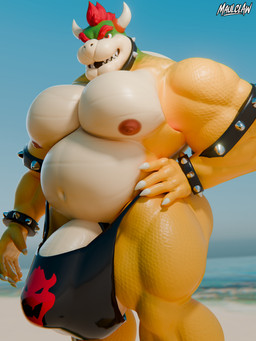 accessory anthro armor balls barely_contained beach belly big_balls big_butt big_muscles big_pecs big_penis bikini_thong bracelet butt clothing cock_ring collar day detailed_background flaccid genitals hair hand_on_hip headgear huge_balls huge_penis humanoid_genitalia humanoid_penis jewelry male musclegut muscular muscular_anthro muscular_male nipples non-mammal_balls non-mammal_nipples outside overweight pecs penis penis_accessory penis_jewelry pink_nipples red_hair sand sea shell smile solo spiked_bracelet spiked_collar spikes spikes_(anatomy) summer swimwear teeth thong underwear vein veiny_penis water maulclaw codans_(modeler) bowser_day mario_bros nintendo bowser dragon_koopa koopa scalie 2026 3:4 3d_(artwork) blender_(artwork) blender_eevee_(artwork) digital_media_(artwork)