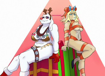 anthro duo female female/female microvoltz deltarune undertale_(series) carol_holiday toriel bovid caprine deer goat humanoid mammal monster new_world_deer reindeer hi_res
