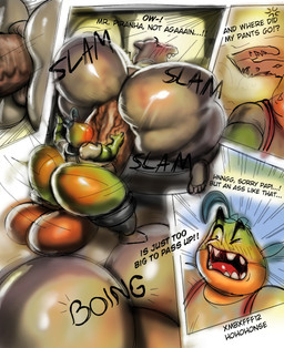 anal anal_penetration anthro big_butt big_penis bottomwear bottomwear_down butt clothed clothing discarded_clothing discarded_pants duo genitals huge_butt hyper hyper_butt larger_sub macro macro_male macro_penis male male/male one_eye_closed pants pants_down partially_clothed penetration penile penile_penetration penis penis_in_ass questionable_consent size_difference small_but_hung small_top_big_bottom submissive suspenders text hohohonse dreamworks the_bad_guys mr._piranha_(the_bad_guys) mr._shark_(the_bad_guys) aquatic characiform fish piranha_(fish) serrasalmid shark comic english_text hi_res