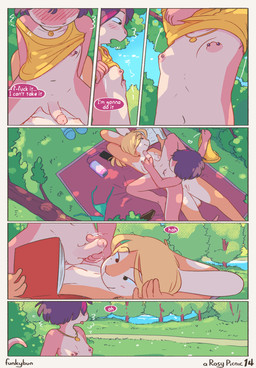 5_fingers anthro areola balls barbell_piercing bedding bikini blanket blush blush_lines blushing_profusely bodily_fluids book bottomless bottomless_anthro breasts clothed clothing countershade_face countershade_neck countershade_tail countershade_torso countershading disinterested_sex duo erection exhibitionism eye_through_hair eyebrow_through_hair eyebrows female fingers foreskin fur genital_fluids genitals glans grass gynomorph gynomorph/female hair inner_monologue intersex intersex/female jewelry long_ears lying lying_on_ground motion_lines navel necklace nipple_piercing nipples nude on_back on_ground open_mouth outside page_number park penis philtrum picnic piercing pink_body pink_skin plant precum precum_on_face precum_string public public_nudity public_sex pupils reading reading_book sex snout sunny swimwear tail tan_body tan_fur text thinking thought_bubble title tongue tongue_out translucent translucent_hair tremble_spikes two-piece_swimsuit undressing white_body white_fur conditional_dnp funkybun rose_(funkybun) sophie_(funkybun) amphibian lagomorph leporid mammal rabbit salamander artist_name comic digital_media_(artwork) english_text hi_res trans_(lore) trans_woman_(lore)