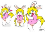 big_butt blonde_hair butt electronics female hair heart_symbol lipstick makeup overweight overweight_female phone slightly_chubby slightly_chubby_female solo wide_hips bunearyk mario_bros mario_plus_rabbids_kingdom_battle nintendo raving_rabbids rayman_(series) ubisoft rabbid_peach lagomorph mammal rabbid crossover