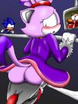 anthro bdsm blue_body blue_fur blush bondage bound butt clothed clothing female fur genitals group hedgehogic_the_hedge male male/female pussy raised_tail scared sonhog tail rokku-d sega sonic_the_hedgehog_(series) blaze_the_cat dr._eggman sonic_the_hedgehog domestic_cat eulipotyphlan felid feline felis hedgehog human mammal hi_res