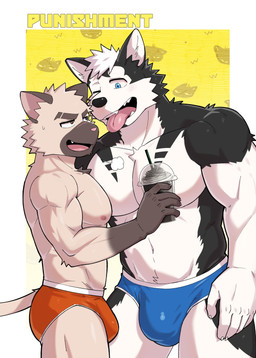 anthro athletic athletic_male blue_briefs blue_clothing blue_underwear briefs briefs_only bulge bulge_size_difference clothed clothing duo heterochromia male male/male muscular muscular_male nipples orange_briefs orange_clothing orange_underwear sigh size_difference tongue tongue_out topless underwear underwear_only white_seam_briefs luwei_(artist) doyle_(luwei) gary_(luwei) canid canine canis domestic_cat domestic_dog felid feline felis husky mammal nordic_sled_dog siamese_cat siberian_husky spitz cover cover_art cover_page hi_res