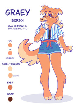 anthro bottomwear clothing denim denim_bottomwear denim_clothing denim_shorts facial_scar female fur orange_body orange_fur scar shorts solo text borzoibeans graeyfloof graey absurd_res english_text hi_res model_sheet