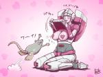 ambiguous_gender autobot big_breasts blue_eyes blush breasts duo female flashing heart_eyes heart_pasties heart_symbol machine pasties sitting text k-tack hasbro takara_tomy transformers transformers:_beast_wars arcee rattrap cybertronian humanoid mammal maximal murid murine rat robot rodent 4:3 japanese_text aunt_(lore) aunt_and_nephew_(lore) nephew_(lore)