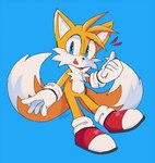 5_fingers anthro blue_eyes clothing dipstick_tail fingers footwear fur gloves handwear male markings open_mouth open_smile simple_background smile solo tail tail_markings tuft white_body white_fur yellow_body yellow_fur tangopack sega sonic_the_hedgehog_(series) miles_prower canid canine fox mammal 2020 hi_res signature